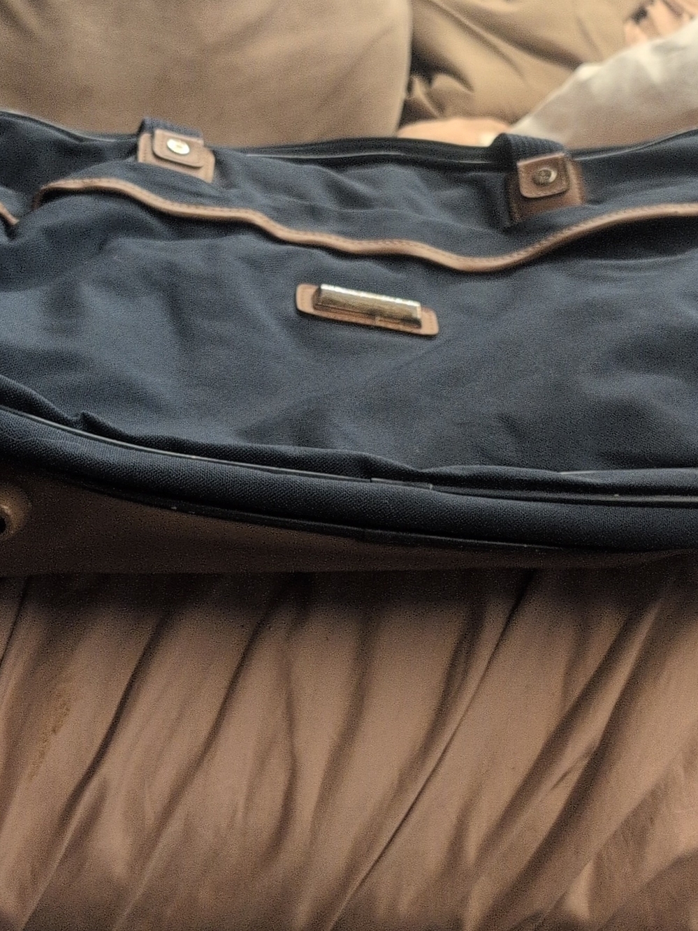 Verdi Blue Nylon Duffle Bag 18" & Under Soft Case Brown Trim Unisex Adult